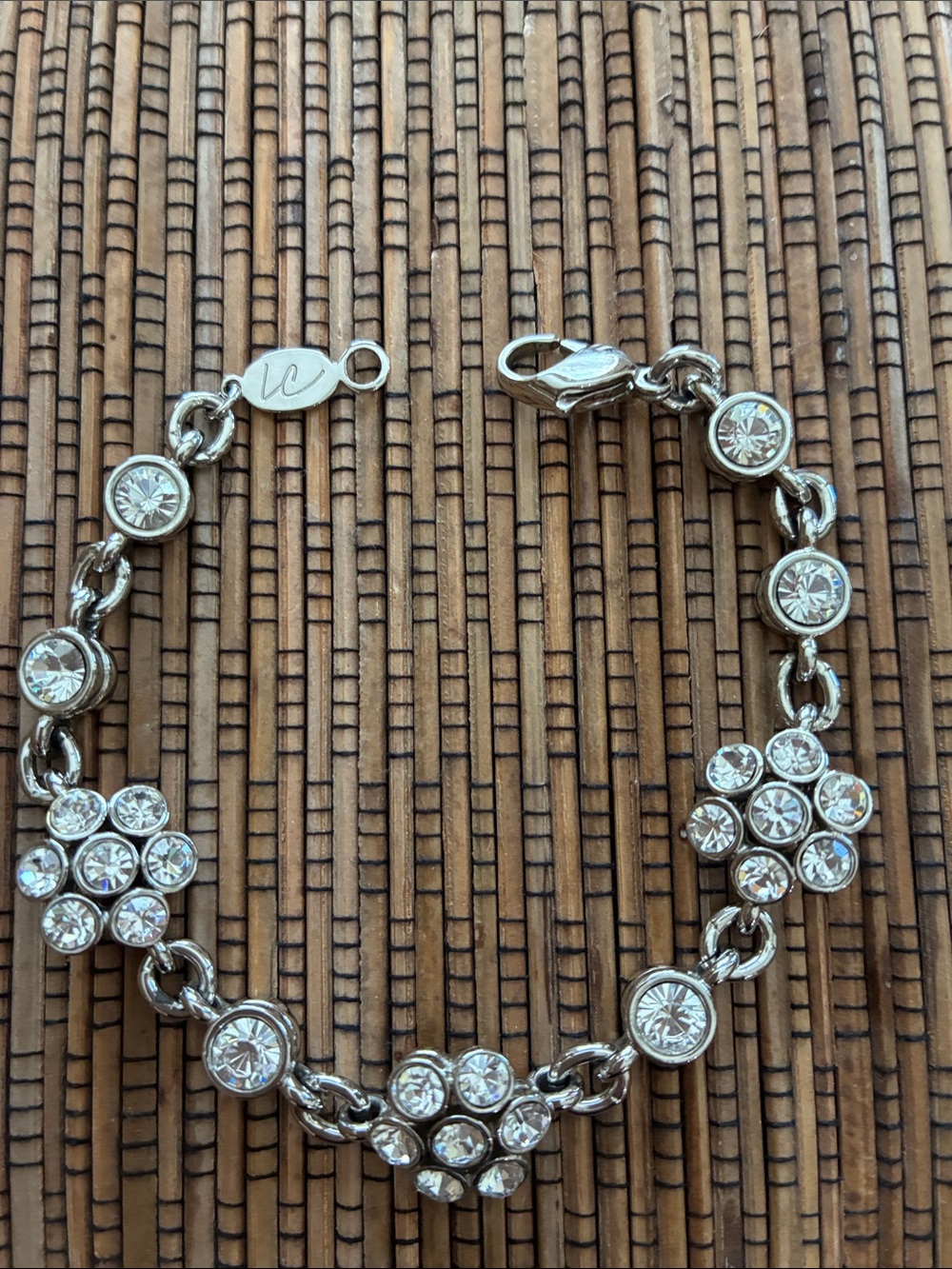 Crystal Flower Link Bracelet - Clear Crystal on Silver